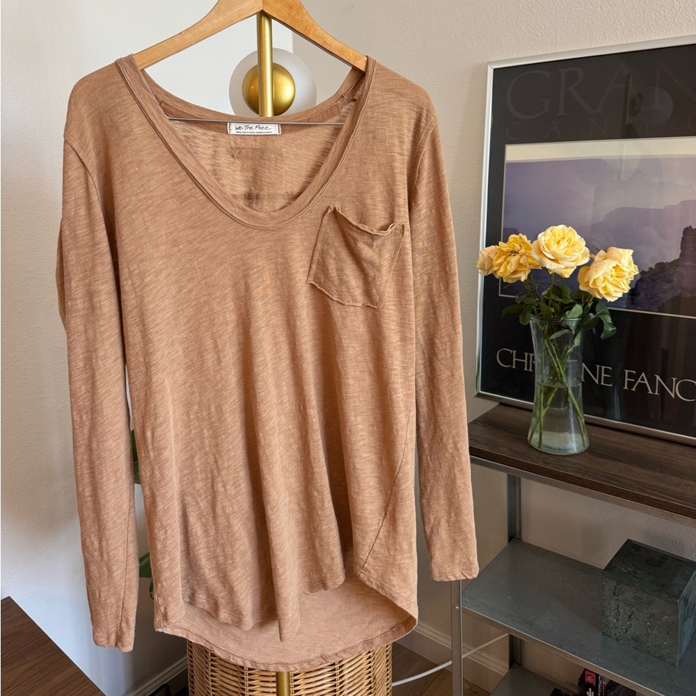 We The Free Long Sleeve Pocket Tee in Light Brown